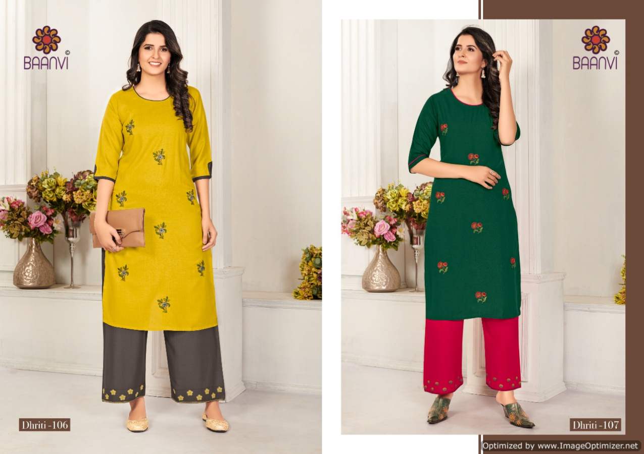 Baanvi Dhriti 1 Latest Designer Ethnic Wear Rayon Printed Kurti With Bottom Collection